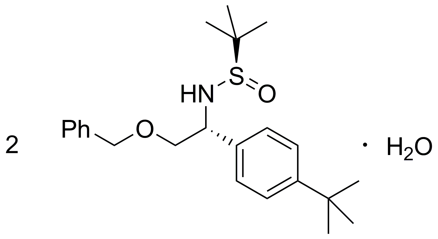 TOC graphic for "Bis{(R)-N-[(R)-2-benzyloxy-1-(4-tert-butylphenyl)ethyl]-2-methylpropane-2-sulfinamide} monohydrate"
