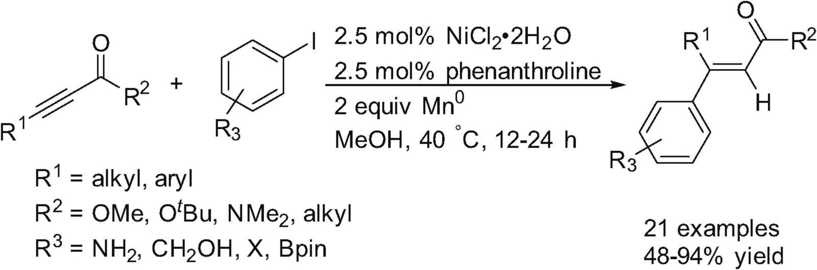 TOC graphic for "Nickel-catalyzed reductive arylation of activated alkynes with aryl iodides"