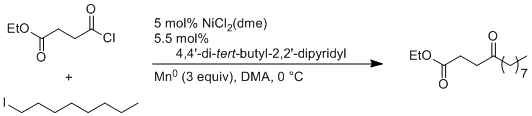 TOC graphic for "Nickel-Catalyzed Synthesis of Ketones from Alkyl Halides and Acid Chlorides: Preparation of Ethyl 4-Oxododecanoate"