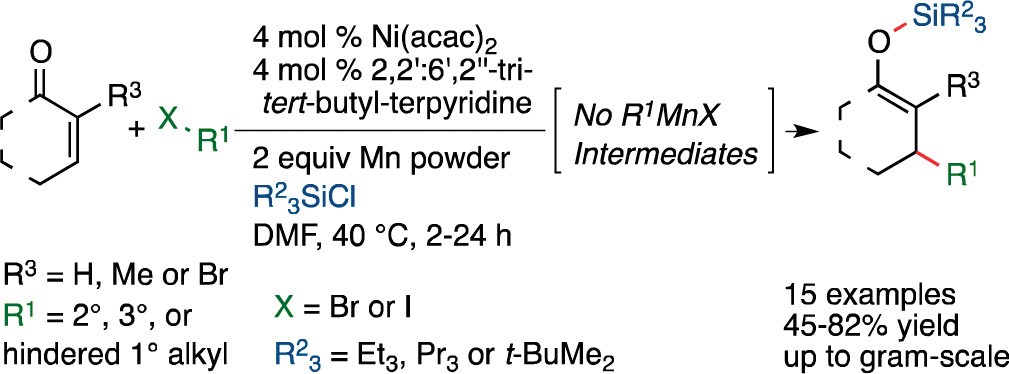 TOC graphic for "Reductive Conjugate Addition of Haloalkanes to Enones To Form Silyl Enol Ethers"