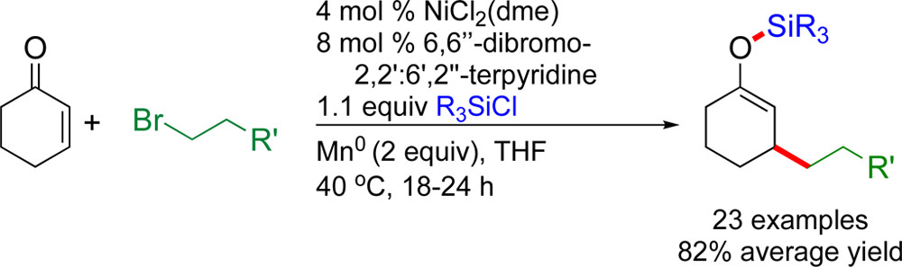 TOC graphic for "Nickel-Catalyzed Reductive Conjugate Addition of Primary Alkyl Bromides to Enones To Form Silyl Enol Ethers"