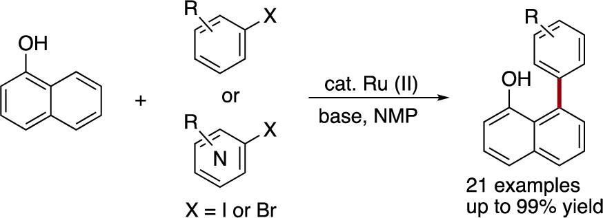 TOC graphic for "Ruthenium-Catalyzed C-H Arylation of 1-Naphthol with Aryl and Heteroaryl Halides"