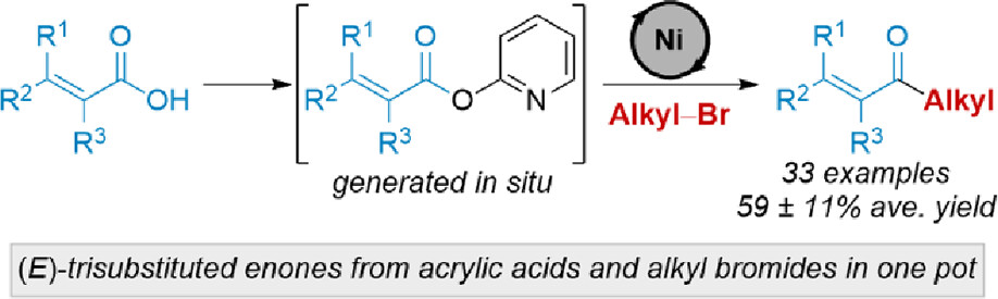 TOC graphic for "Synthesis of Stereodefined Enones from the Cross-Electrophile Coupling of Activated Acrylic Acids with Alkyl Bromides"