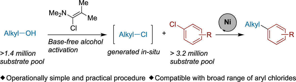 TOC graphic for "One-Pot Chlorination and Cross-Electrophile Coupling of Alcohols with Aryl Chlorides"