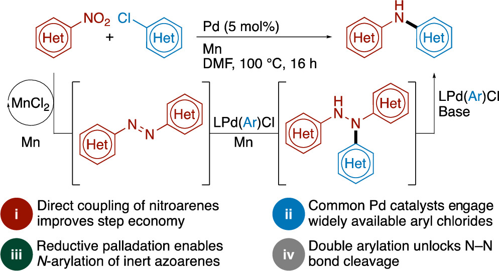 TOC graphic for "Reductive Arylation of Nitroarenes with Chloroarenes: Reducing Conditions Enable New Reactivity from Palladium Catalysts"